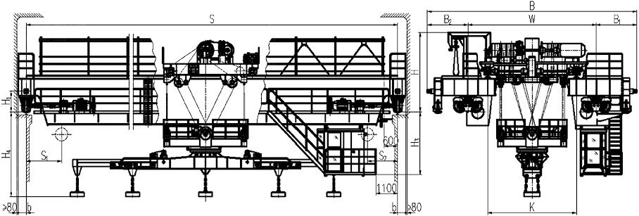 下旋转伸缩电磁挂梁桥式起沉机